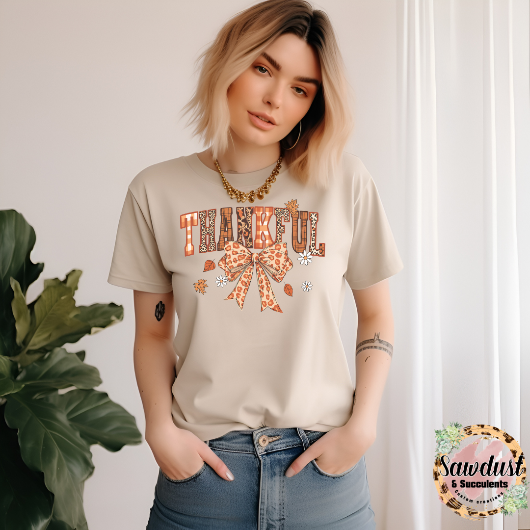 Leopard Thankful graphic Tee/Crew Sweater