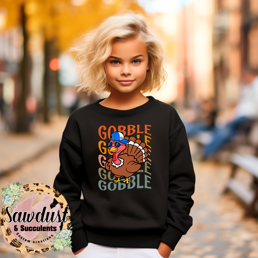 Cool Turkey Gobble Gobble Youth Graphic Crew Sweater
