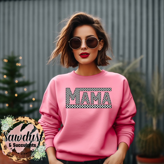 Checkered MAMA Graphic Crew Sweater