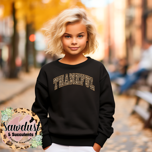 Leopard Thankful Youth Graphic Crew Sweater