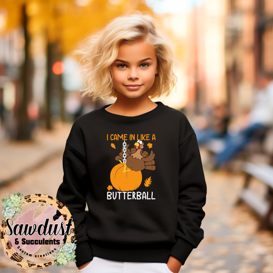I Came In Like A Butterball Youth Thanksgiving Graphic Crew Sweater