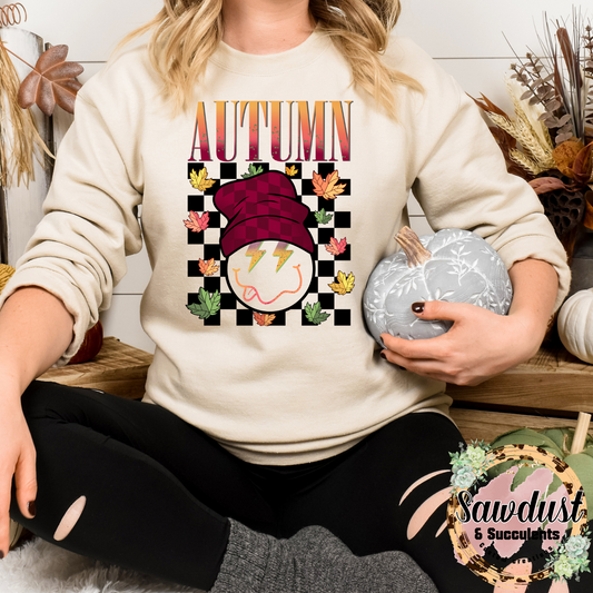 Autumn Retro Smiley Graphic Crew Sweater