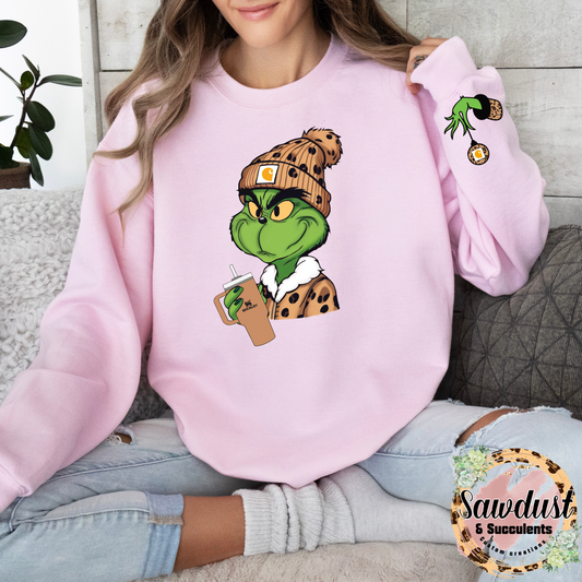Grinch Beanie Stanley Graphic Crew Sweater With matching Sleeve