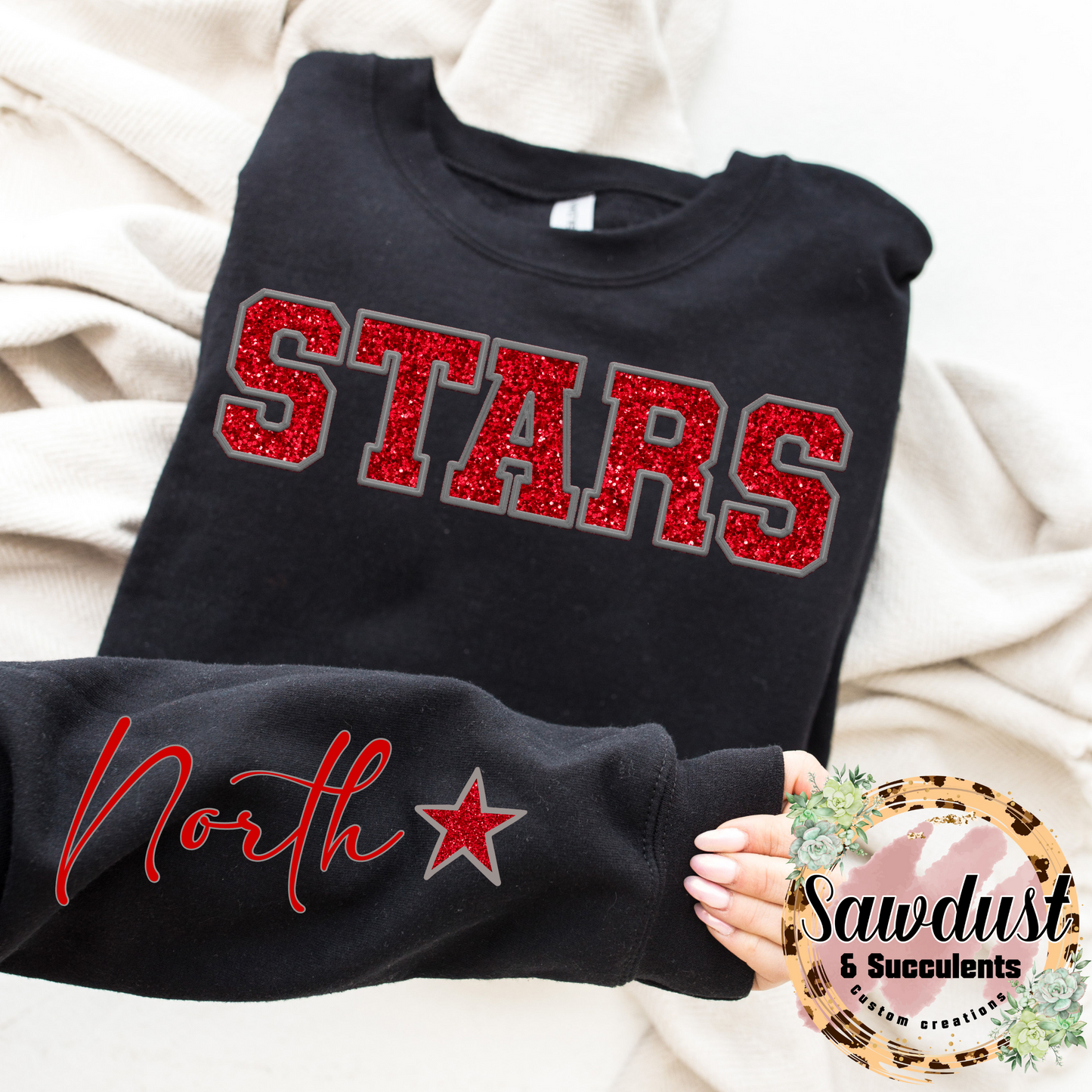 North High Stars FAUX Embroidery FAUX Glitter Spirit Wear
