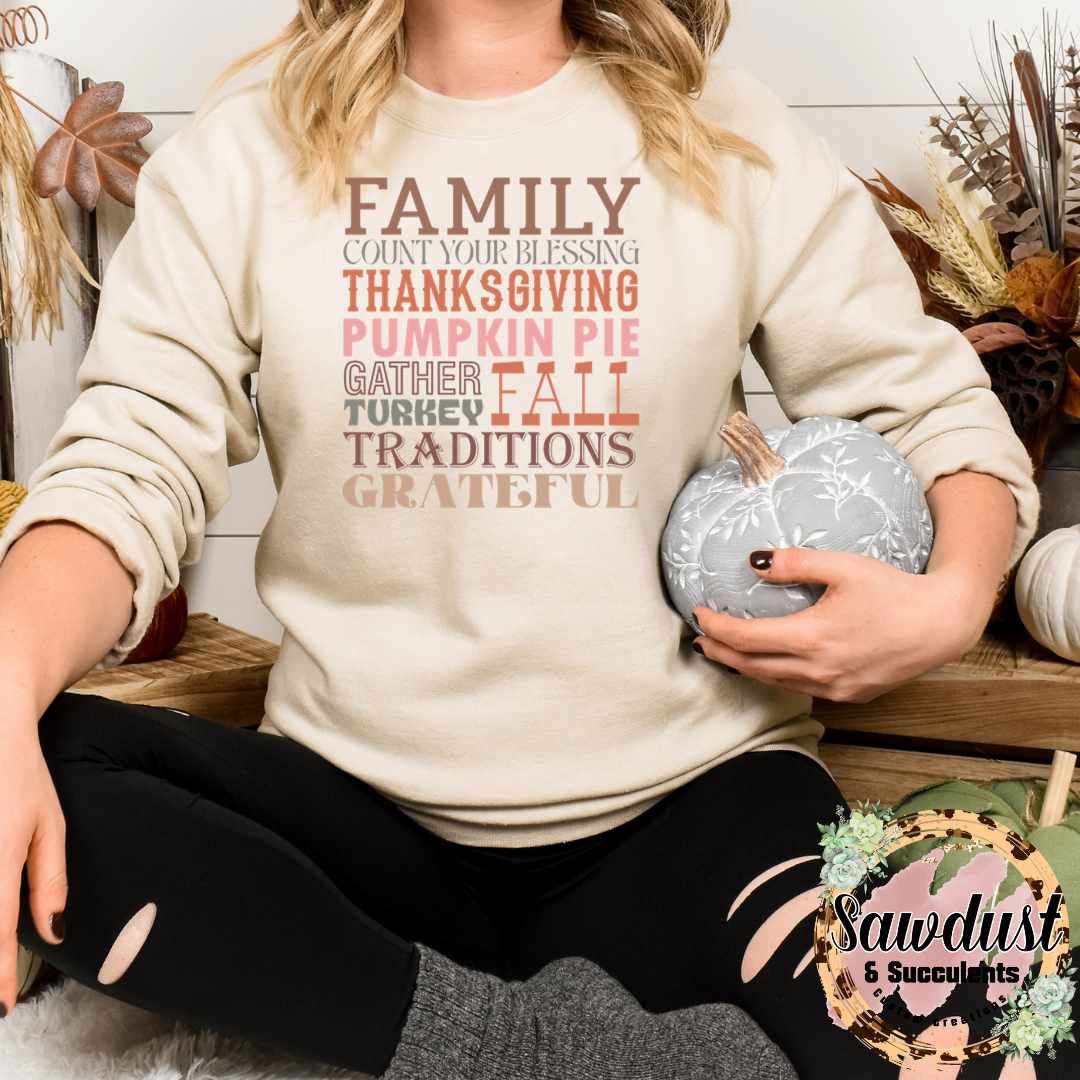 Thanksgiving Fall Count Your Blessings Graphic Crew Sweater or Tee