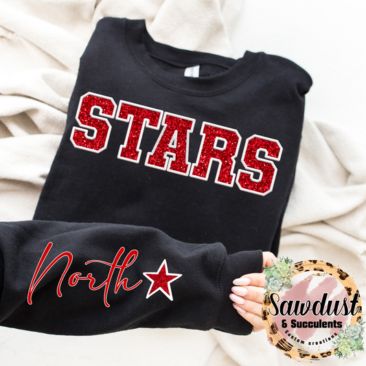 North High Stars FAUX Embroidery FAUX Glitter Spirit Wear