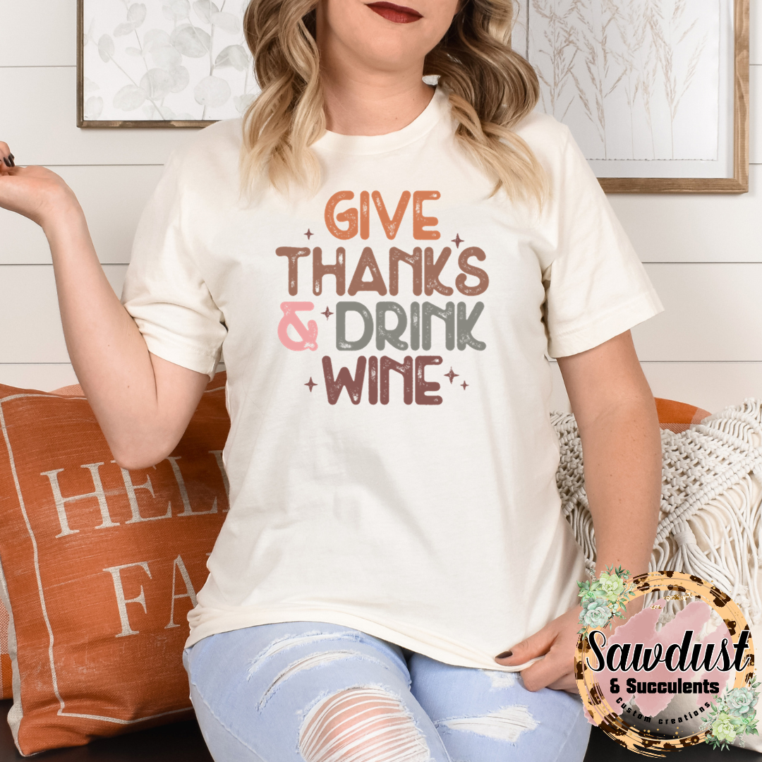 Give Thanks & Drink Wine Graphic Crew Sweater
