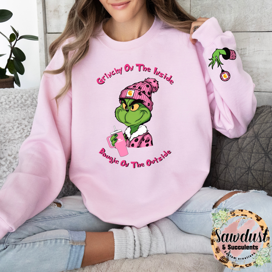 Grinch Beanie Grinchy on the the inside  Graphic Crew Sweater