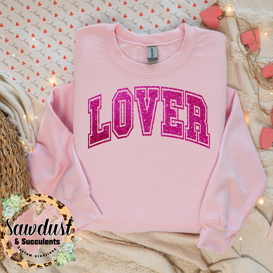 Lover Faux Glitter Valentine Graphic Crew Sweater