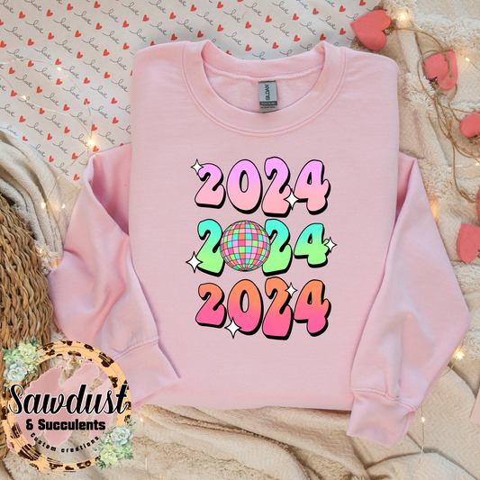 Neon 2024 New Year Graphic Crew Sweater