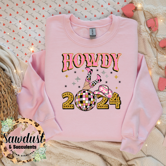 Howdy 2024 New Year Graphic Crew Sweater
