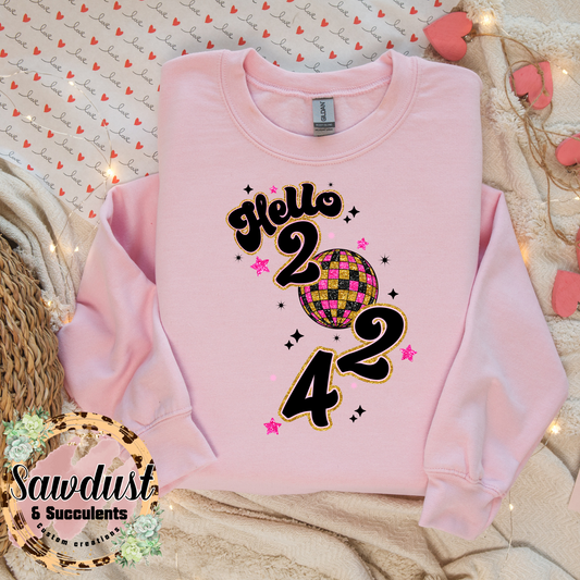 Hello 2024 New Year Graphic Crew Sweater