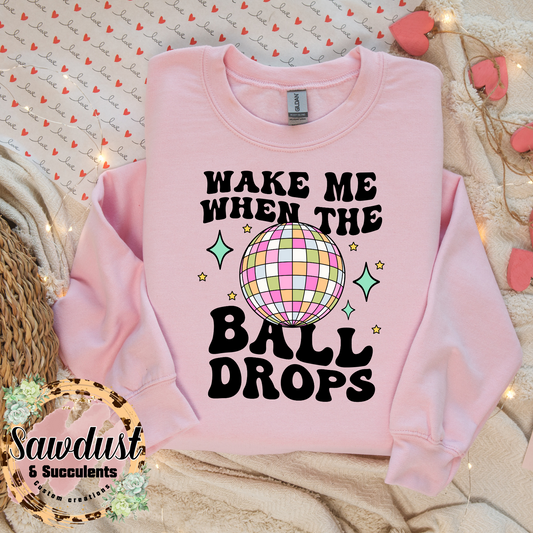 Wake Me When The Ball Drops Disco Neon New Year Graphic Crew Sweater