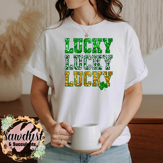 Faux Sequins LUCKY stacked St. Patrick’s Day Graphic Tee