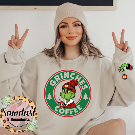 Grinch Beanie Red Leopard GC Graphic Crew Sweater With matching Sleeve