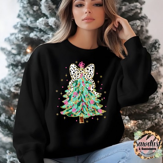 Coquette Tree faux glitter Graphic Crew Sweater