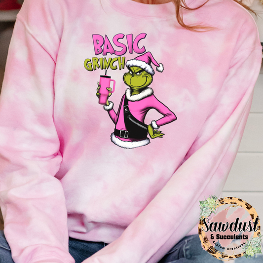 Basic Grinch Pink Tie-Dye Graphic Crew Sweater
