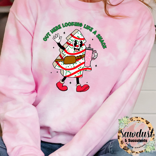 Out Here Looking Like A Snack Pink Tie-Dye Graphic Crew Sweater