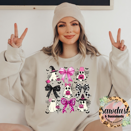 Pink Halloween Ghost Cluster Graphic Crew