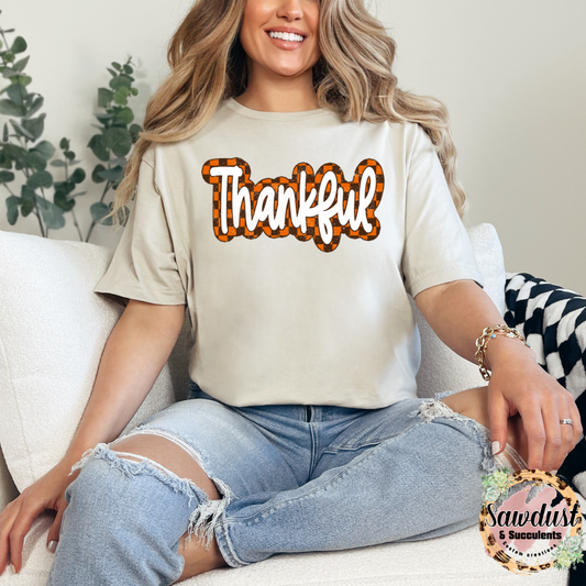 Checkered Thankful graphic Tee/Crew Sweater
