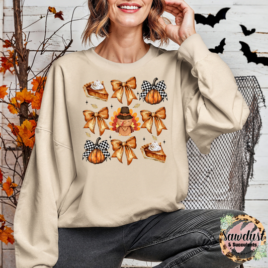 Thanksgiving Bow Collage Tee/Crew Sweater