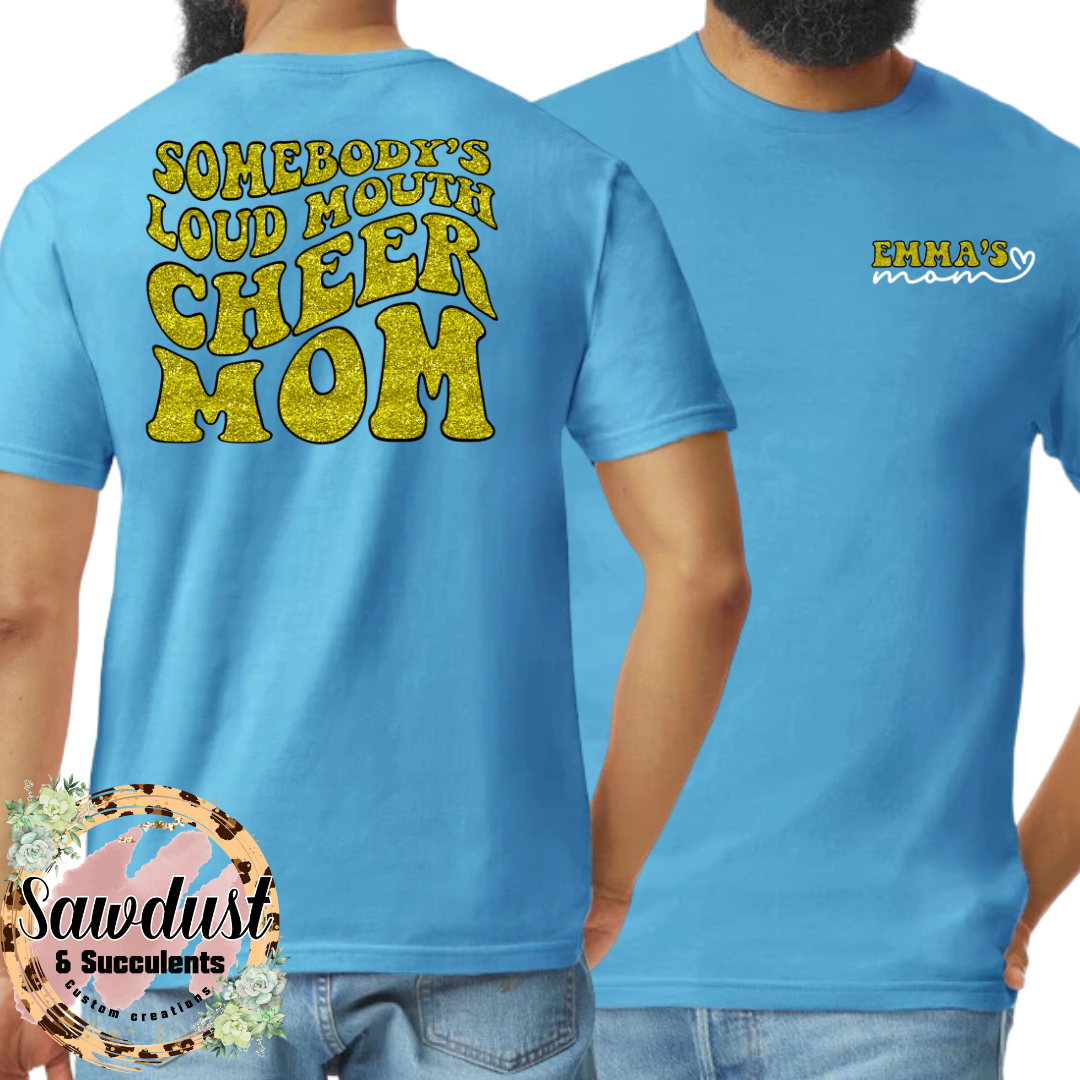 Somebody’s Loud Mouth Cheer Mom Faux Glitter Spirit Wear