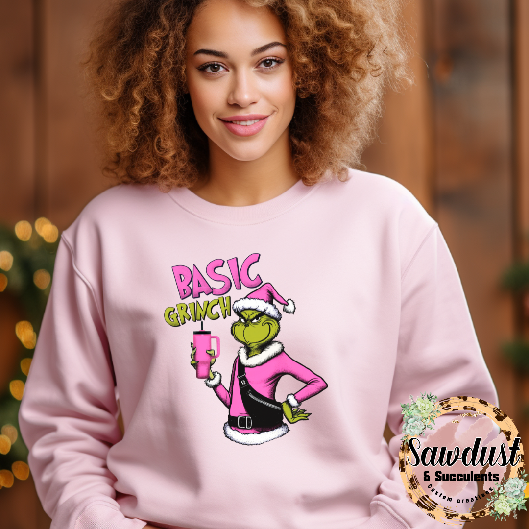 Basic Grinch Pink Tie-Dye Graphic Crew Sweater