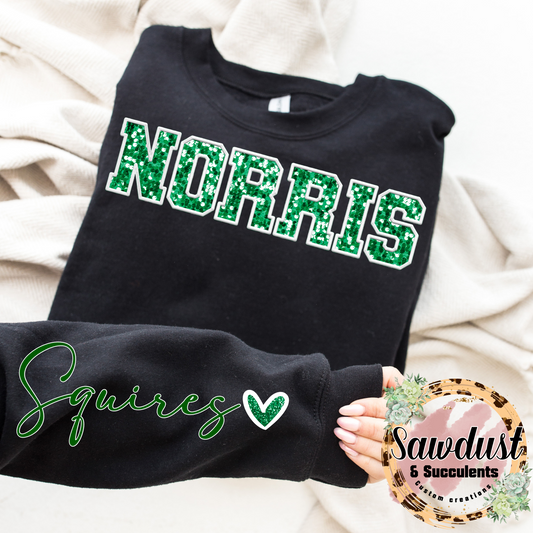 Norris Elementary Squires FAUX Embroidery FAUX Sequin Spirit Wear