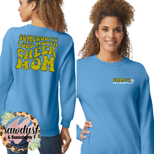 Somebody’s Loud Mouth Cheer Mom Faux Glitter Spirit Wear