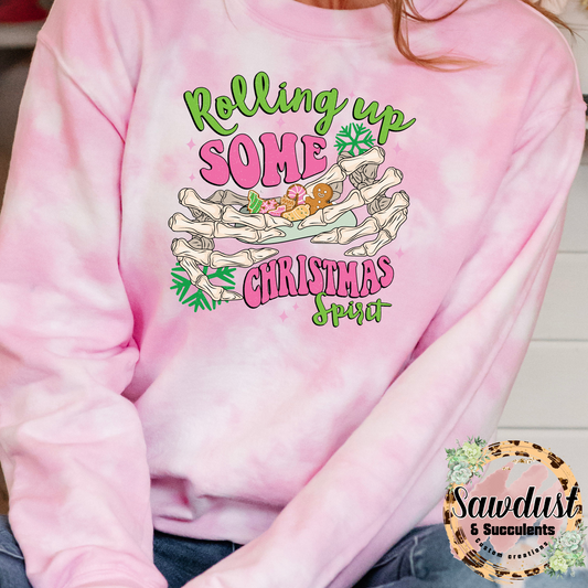 Rolling Up Some Christmas Spirit Pink Tie-Dye Graphic Crew Sweater