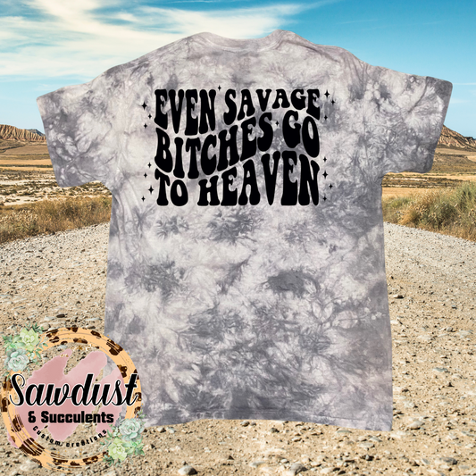 Jelly Roll Even Savage Bitches go to Heaven Grey Tie-Dye Graphic Tee