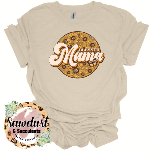 Boho Sunflower Blessed Mama Tee
